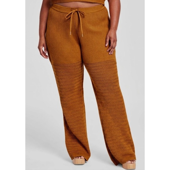 Nina Parker Pants - Nina Parker Knit Pants Womens 1X Brown Boho Cozy Textured Flare Leg Loungewear